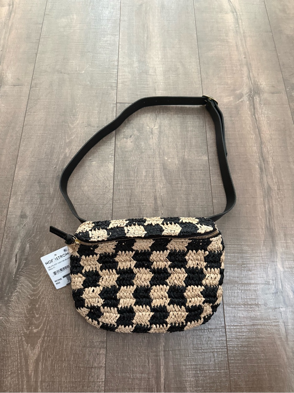 Clare V. Checkerboard Woven Raffia Belt Bag